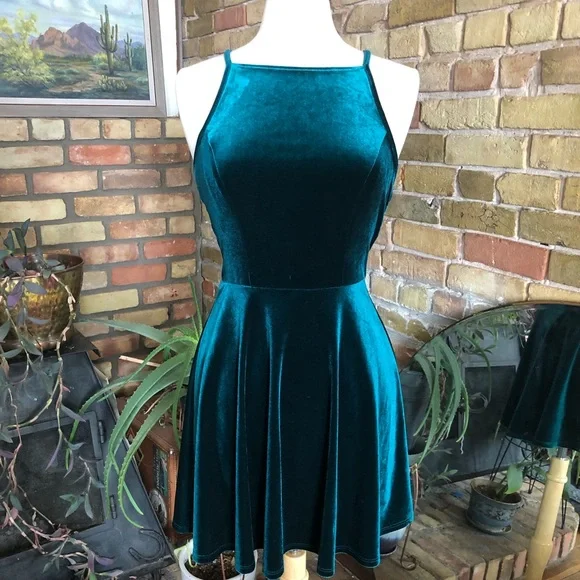 Vintage Dresses | Vintage Y2k Green Velvet Mini Dress Size Small | Color: Green | Size: S | Jessierose1013's Closet